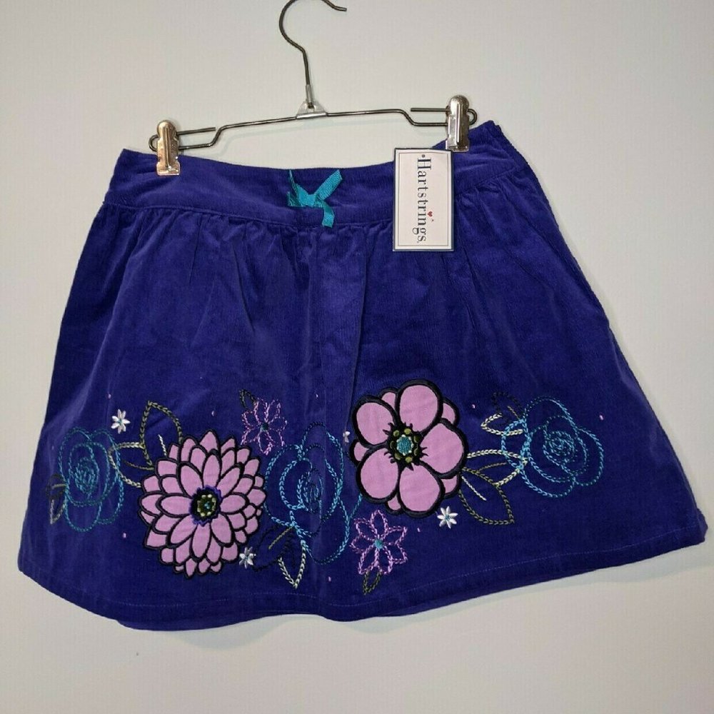 Hartstrings Velour Corduroy Embroidered Pop Flower Purple Mini size 14 kids